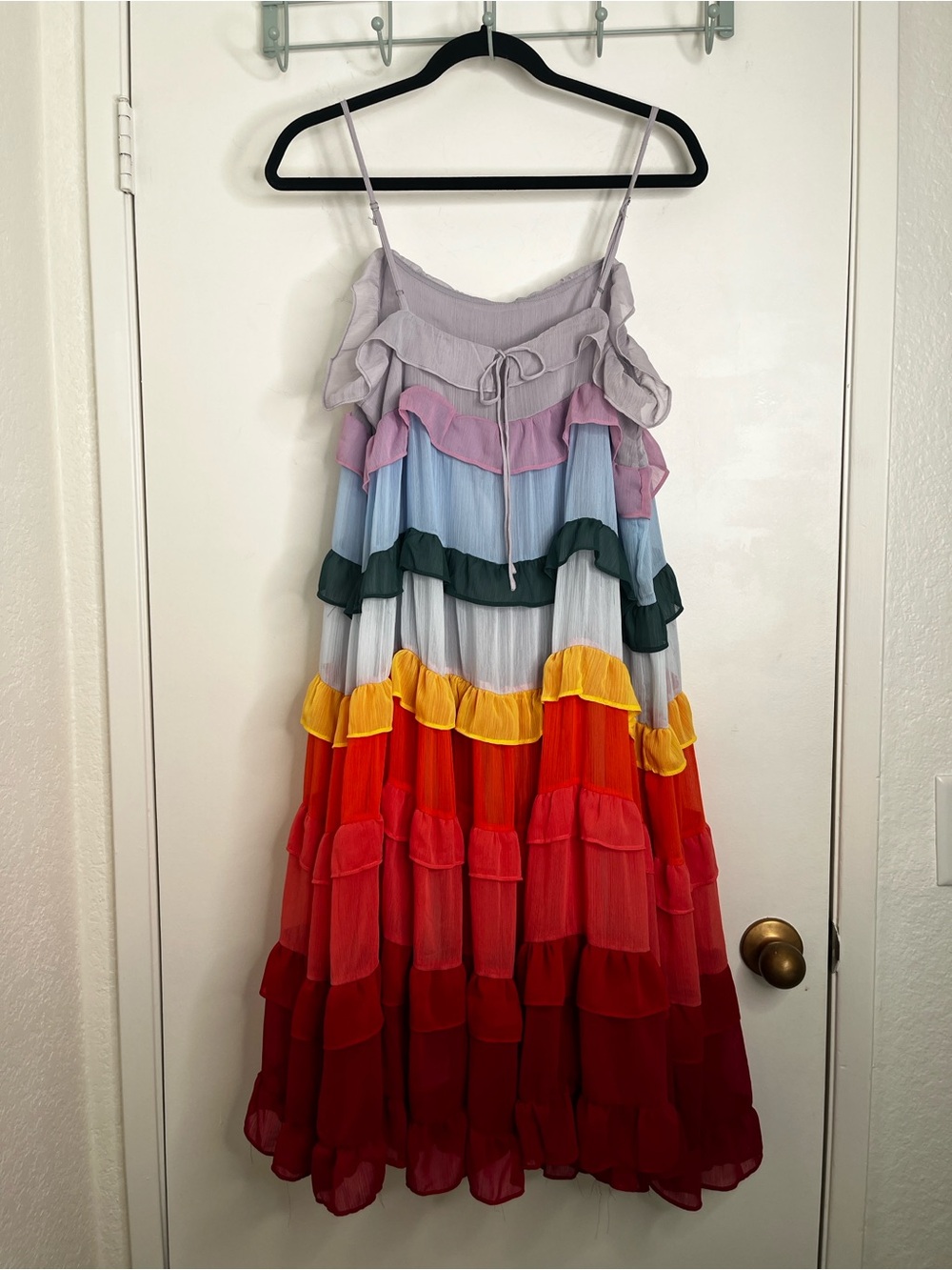 NWT STORIA Rainbow Ruffled Tiered Midi Dress Fairy Goddess Colorful L Whimsical - Picture 6 of 15